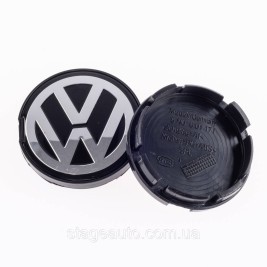 Ковпачок заглушка в литі диски VW Volkswagen 55 мм чорний, хром лого 6N0601171