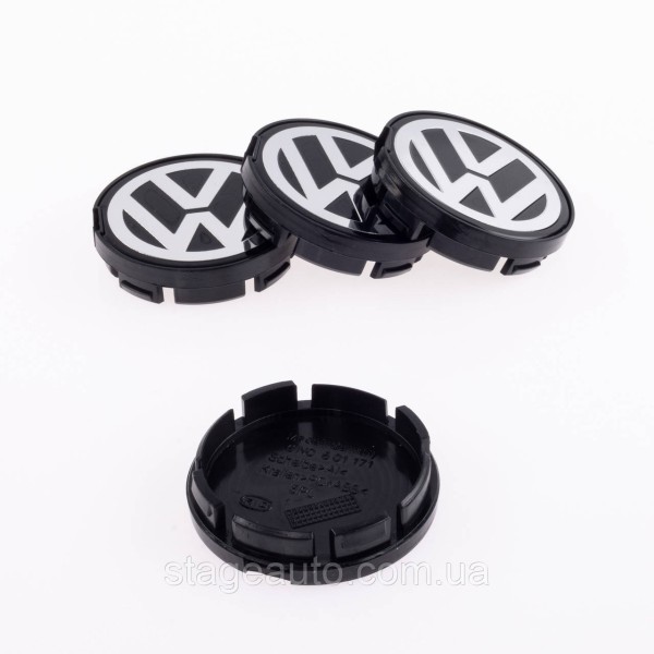 Ковпачок заглушка в литі диски VW Volkswagen 55 мм чорний, хром лого 6N0601171