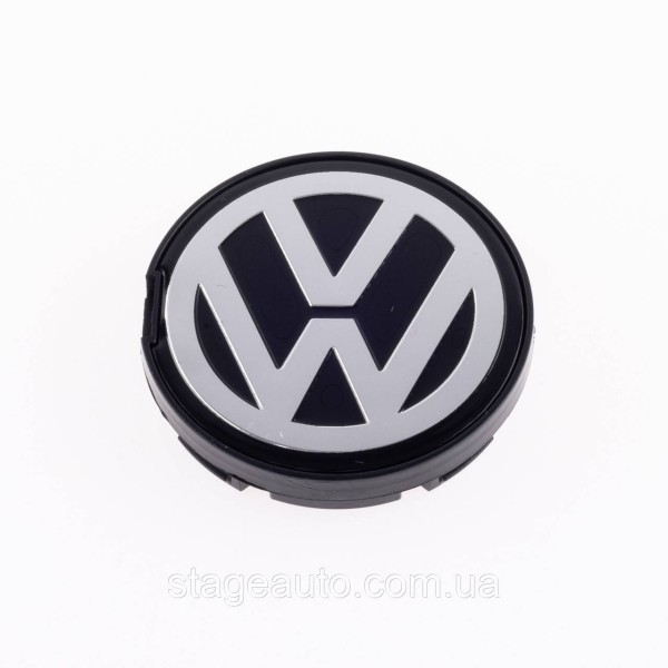 Ковпачок заглушка в литі диски VW Volkswagen 55 мм чорний, хром лого 6N0601171