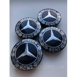 Ковпачки заглушки на литі диски Mercedes Benz Мерседес 56 мм чорні, хром герб