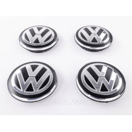 Caps plugs for alloy wheels VW Volkswagen 65 mm black, chrome logo 5G0601171 set