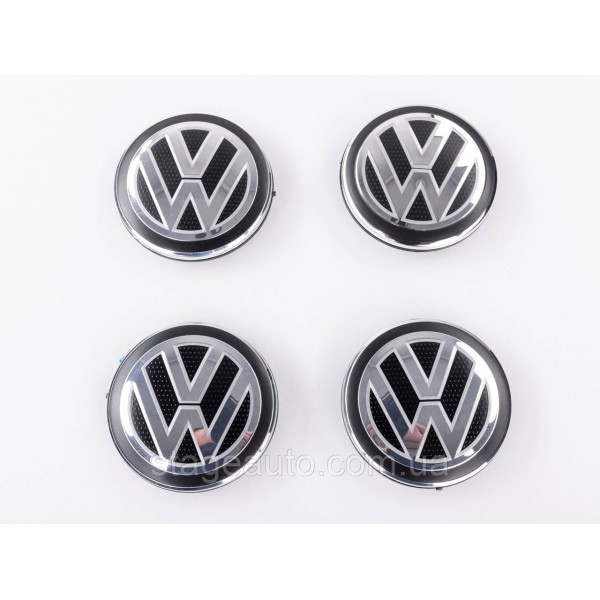 Caps plugs for alloy wheels VW Volkswagen 65 mm black, chrome logo 5G0601171 set