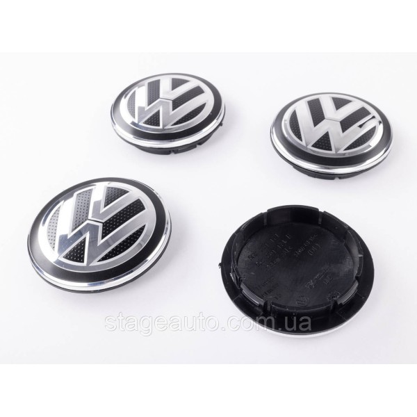 Caps plugs for alloy wheels VW Volkswagen 65 mm black, chrome logo 5G0601171 set