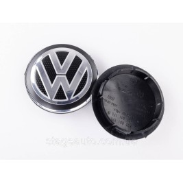 Ковпачок заглушка на литі диски VW Volkswagen 65 мм чорний, хром лого 5G0601171