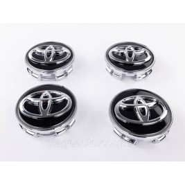 Ковпачки заглушки в литі диски TOYOTA Тойота, 62 мм Чорні, хром лого 42603-02320