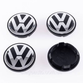 Caps plugs for alloy wheels VW Volkswagen 70 mm black, chrome logo 7L6601149B T4 T5 Touareg