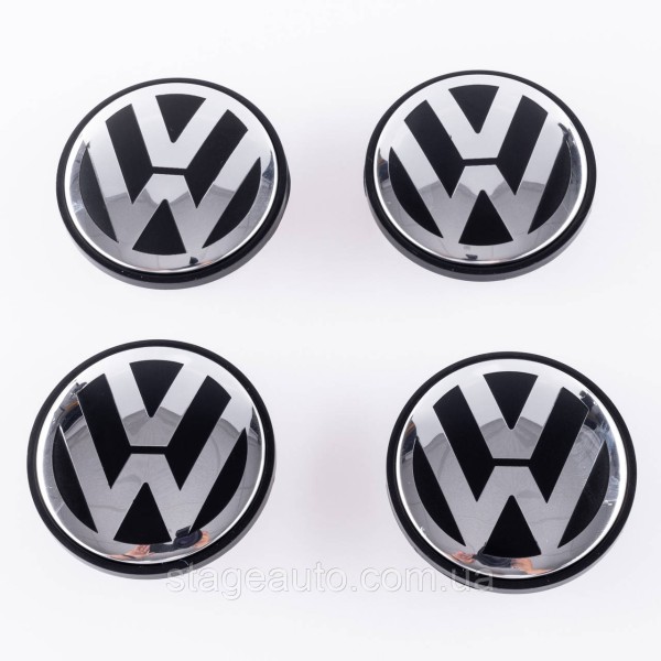 Caps plugs for alloy wheels VW Volkswagen 70 mm black, chrome logo 7L6601149B T4 T5 Touareg