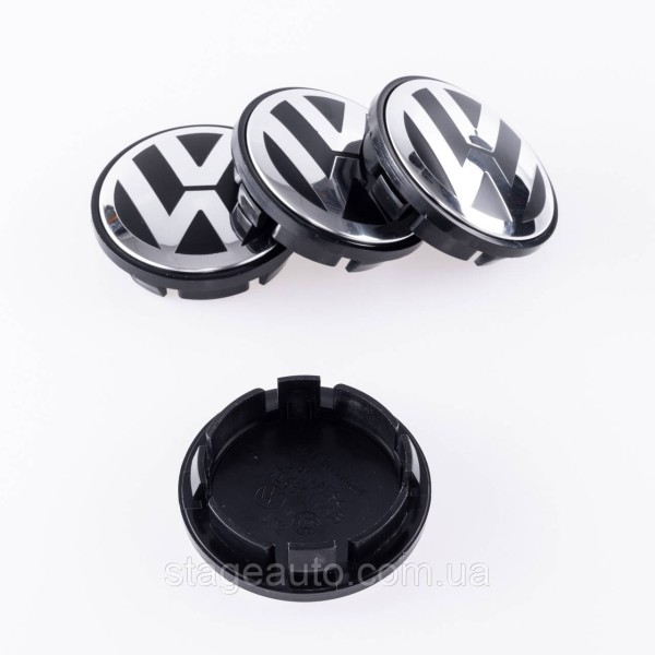 Caps plugs for alloy wheels VW Volkswagen 70 mm black, chrome logo 7L6601149B T4 T5 Touareg