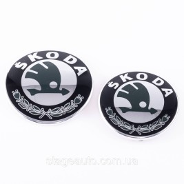 Емблеми значки на капот, багажник Skoda Шкода 88мм, 79мм. Комплект (набір 2шт)