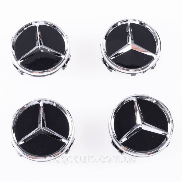Caps plugs for Mercedes Benz disks Mercedes 60 mm Black Gloss + chrome