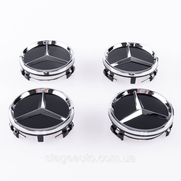 Caps plugs for Mercedes Benz disks Mercedes 60 mm Black Gloss + chrome