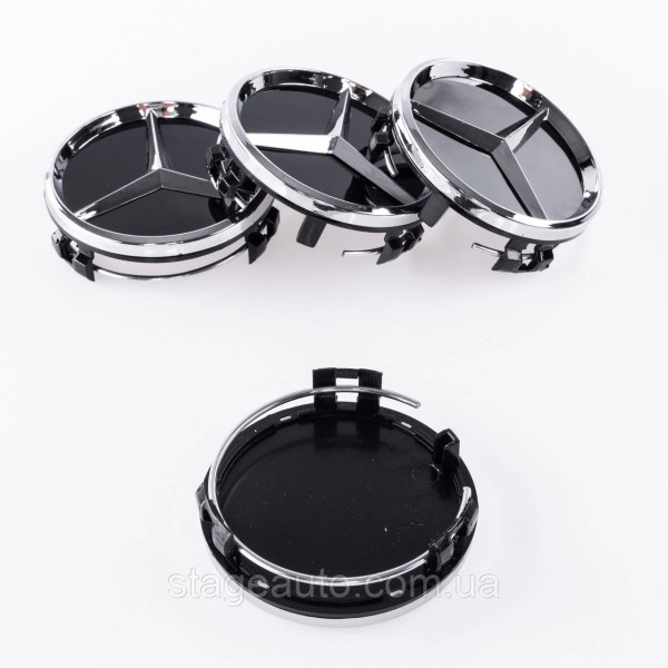 Caps plugs for Mercedes Benz disks Mercedes 60 mm Black Gloss + chrome