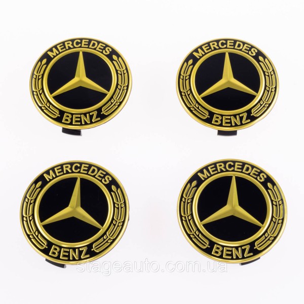 Ковпачки заглушки на литі диски Mercedes Benz Мерседес 75 мм чорні, золотий герб