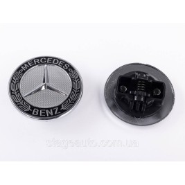 Emblem in the hood Mercedes Benz, badge on the hood Mercedes 57 mm Chrome, Black rim