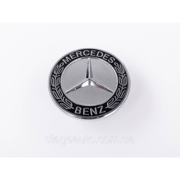 Emblem in the hood Mercedes Benz, badge on the hood Mercedes 57 mm Chrome, Black rim