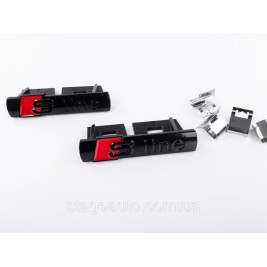 S-line badge in radiator grille Audi S-line black, A3, A4, A5, A6, A7, A8, Q3, Q5, Q7, with line