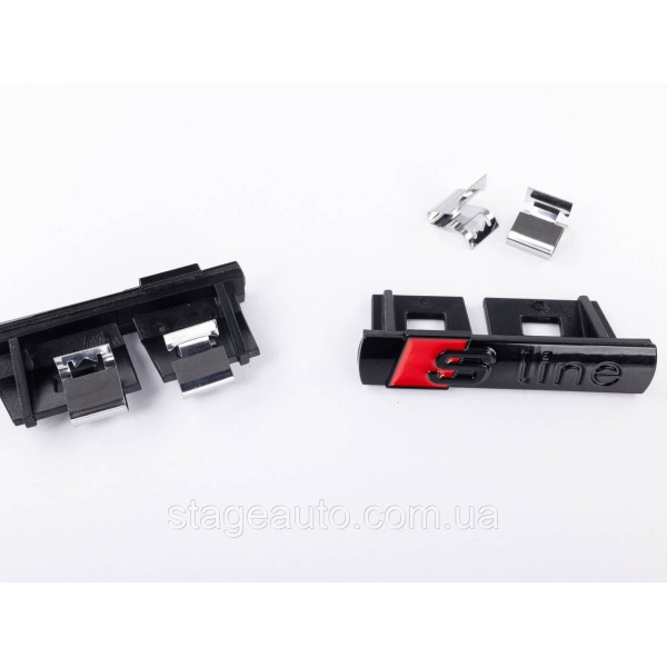 S-line badge in radiator grille Audi S-line black, A3, A4, A5, A6, A7, A8, Q3, Q5, Q7, with line