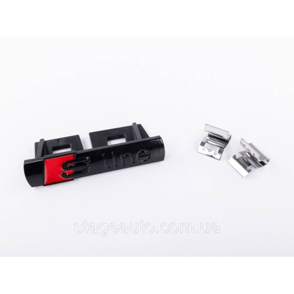 S-line badge in radiator grille Audi S-line black, A3, A4, A5, A6, A7, A8, Q3, Q5, Q7, with line