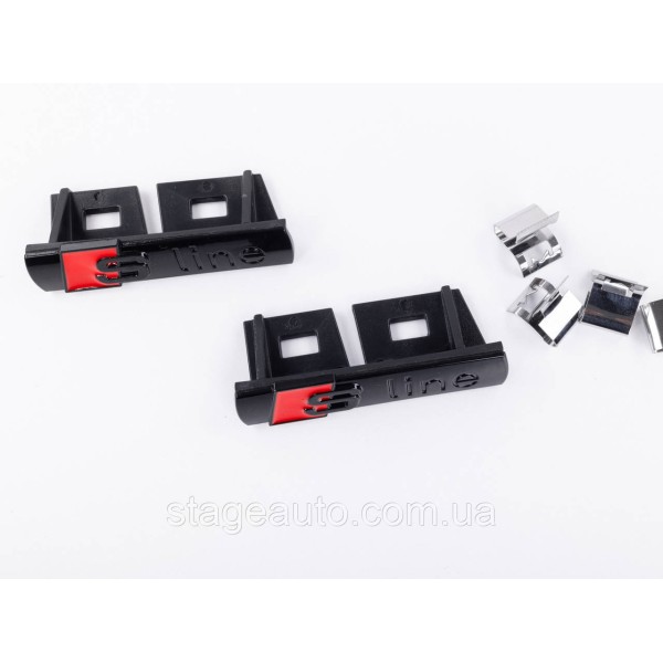 S-line badge in radiator grille Audi S-line black, A3, A4, A5, A6, A7, A8, Q3, Q5, Q7, with line