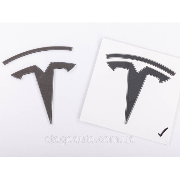 TESLA emblem 80x77 mm badge, sticker, logo on the hood trunk lid Tesla chrome