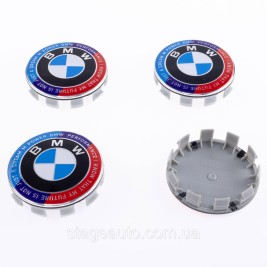 Caps plugs for alloy wheels Anniversary 50 years of BMW BMW Motorsport inscription around the circle Tricolor 68 mm