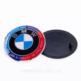 BMW emblem 82mm Anniversary 50 years Motorsport inscription around the circle Tricolor