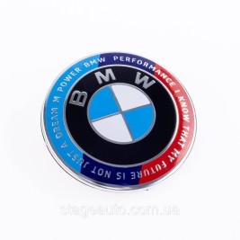 BMW emblem 74mm Anniversary 50 years Motorsport inscription around the circle Tricolor