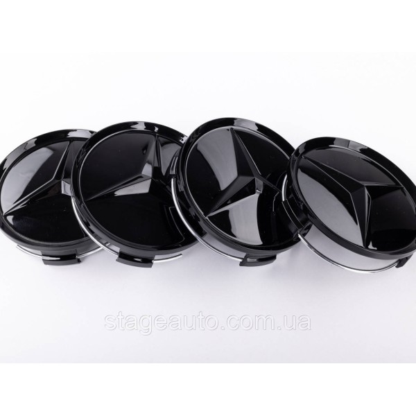 Caps plugs for alloy wheels Mercedes-Benz Mercedes 75 mm OLD Black gloss