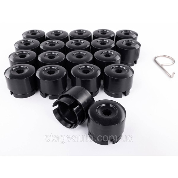 VW Volkswagen Bolt Caps 19mm, Black. Set of 20 Touareg Transporter, Nut Caps