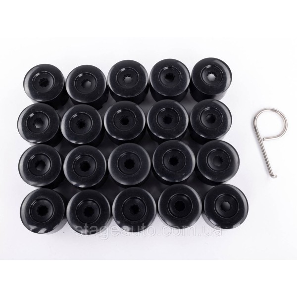 VW Volkswagen Bolt Caps 19mm, Black. Set of 20 Touareg Transporter, Nut Caps
