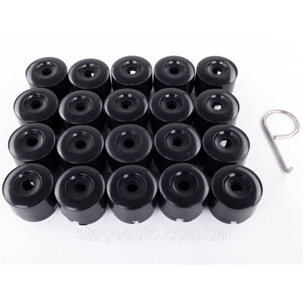 VW Volkswagen Bolt Caps 19mm, Black. Set of 20 Touareg Transporter, Nut Caps