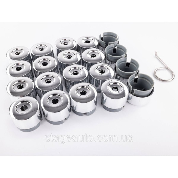 VW Volkswagen Bolt Caps 19mm, Chrome. Set of 20 Touareg Transporter, Nut Caps