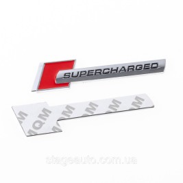 Эмблема шильдик на крылья, надпись значок на крыло Audi Ауди Supercharged Суперчарджед Красный+хром