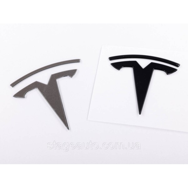 TESLA emblem 80x77 mm badge, sticker, logo on the hood trunk lid Tesla black