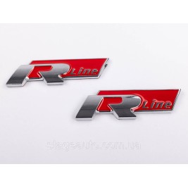 Emblem nameplate on wings, inscription badge Volkswagen Volkswagen R line R line Chrome red pair