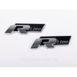 Emblem nameplate on wings, inscription badge Volkswagen Volkswagen R line R line Chrome black pair