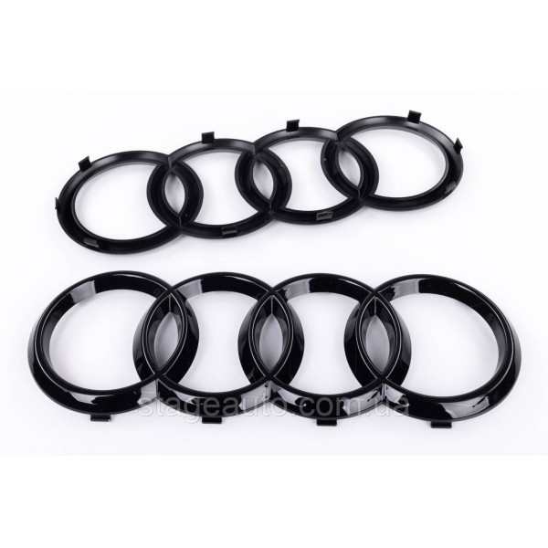 Front emblem Audi Audi A1 (8X) 2010-2018, A4 (B7) 2004-2008 - Black gloss 263x87 mm Black rings