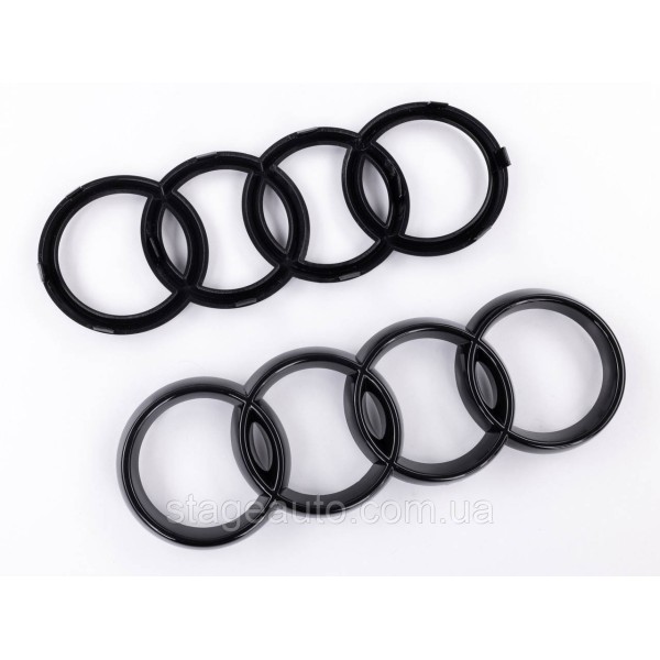 Front emblem Audi Audi A1 (8X) 2010-2018, A4 (B7) 2004-2008 - Black gloss 263x87 mm Black rings