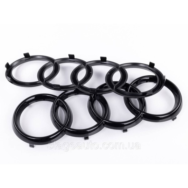 Front emblem Audi Audi A1 (8X) 2010-2018, A4 (B7) 2004-2008 - Black gloss 263x87 mm Black rings