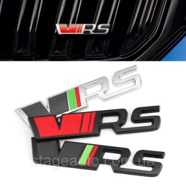VRS emblem on Skoda radiator grille chrome + red