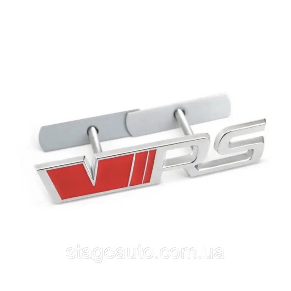 VRS emblem on Skoda radiator grille chrome + red
