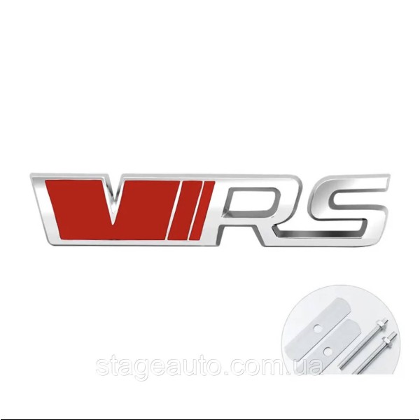 VRS emblem on Skoda radiator grille chrome + red