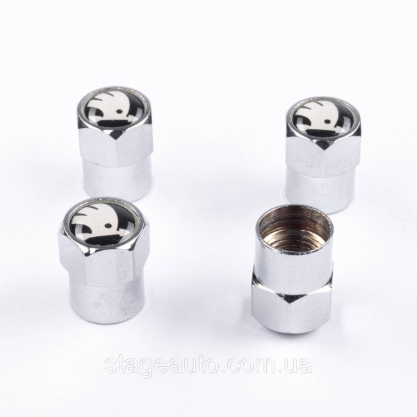 Protective caps for Skoda nipples 4 pcs with logo 4 pcs Chrome