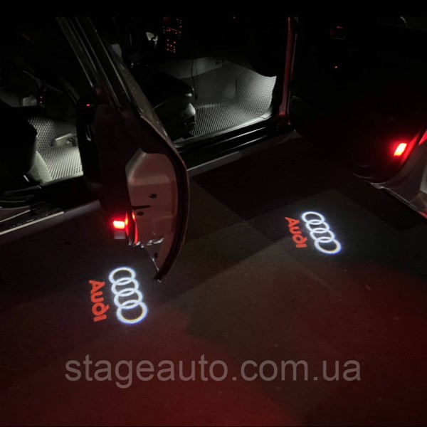 Проектор подсветка логотипа для дверей с логотипом Audi Ауди + Надпись A3 A4 A5 A6 A7 A8 Q7 Q5 Q3