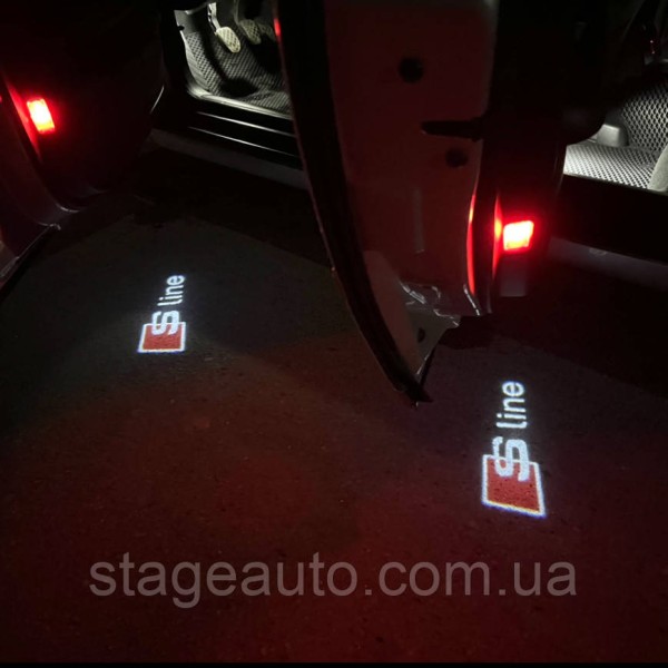 Проектор подсветка логотипа для дверей Audi Ауди S-line Логотип + Надпись A3 A4 A5 A6 A7 A8 Q7 Q5 Q3