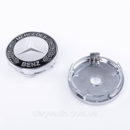 Ковпачки заглушки на литі диски Mercedes Benz Мерседес 60 мм сріблясті чорні