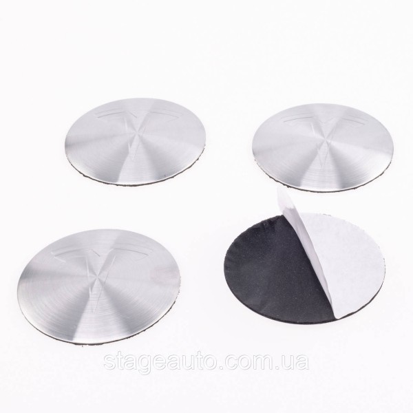 Stickers for caps plugs in TESLA disks Tesla 56 mm Silver 4 pcs