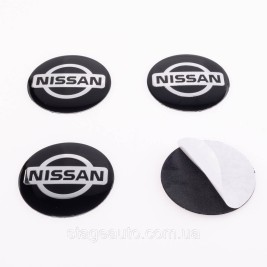 Наклейки на ковпачки заглушки в диски NISSAN Ніссан 56 мм Чорні 4 шт
