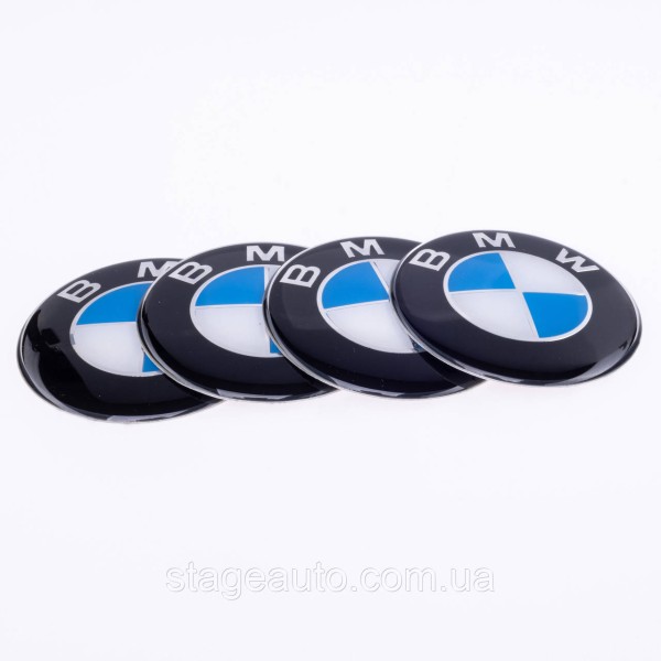 Stickers for caps plugs in BMW disks 65 mm White blue 4 pcs