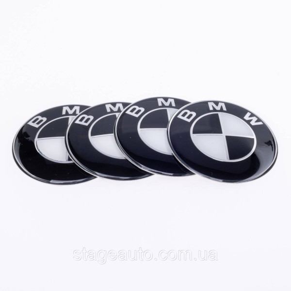 Stickers for caps plugs in BMW disks 65 mm Black white 4 pcs